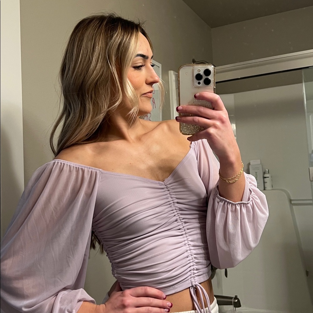 Purple off the shoulder shirt